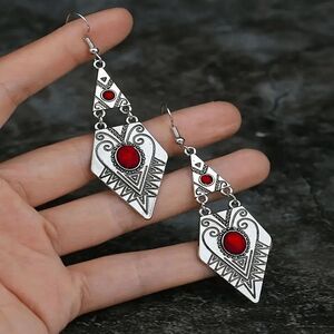 Western Boho Red Buffalo Turquoise Dangle Earrings